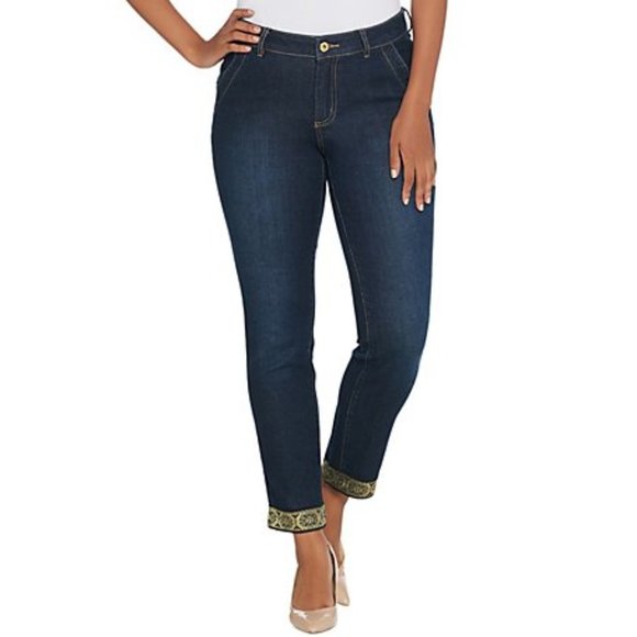 Du Jour Denim - Du Jour Slim Leg Ankle Jeans w/ Metallic Trim- Dark Wash